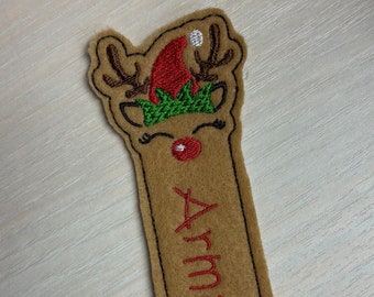 Christmas Reindeer Bookmark Personalized/Embroidered Felt Bookmark/School/Birthday Gift/Christmas Stocking/Easter Basket/Kids Reading Gift