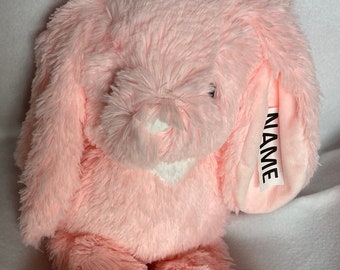 Conejito de peluche personalizado rosa esponjoso/regalo de Pascua bordado