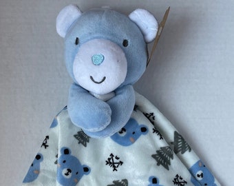 Blue Bear Personalized Plush Lovey/Embroidered Baby Security Blanket