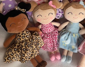 Smiling Rag Dolls With Hair Bow/Personalized/"Gloveleya" Soft Dolls Plush Figures/Fair or Brown Skin/9" Dolls/Christmas/Easter/Birthday Gift
