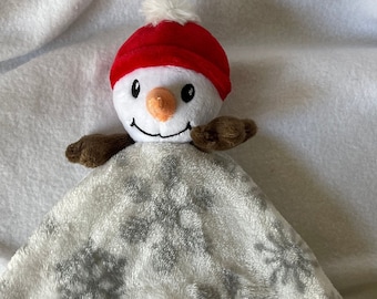 Snowman Personalized Plush Lovey With Red Hat/"Hudson Baby"/Security Blanket/Snowflake Baby Snuggle/Stocking Stuffer/Birthday/Christmas Gift