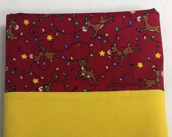 Pillowcase-Christmas Reindeer/String of Christmas Lights/Personalized Handmade Pillowcase/Standard Size/Christmas/Birthday Gift