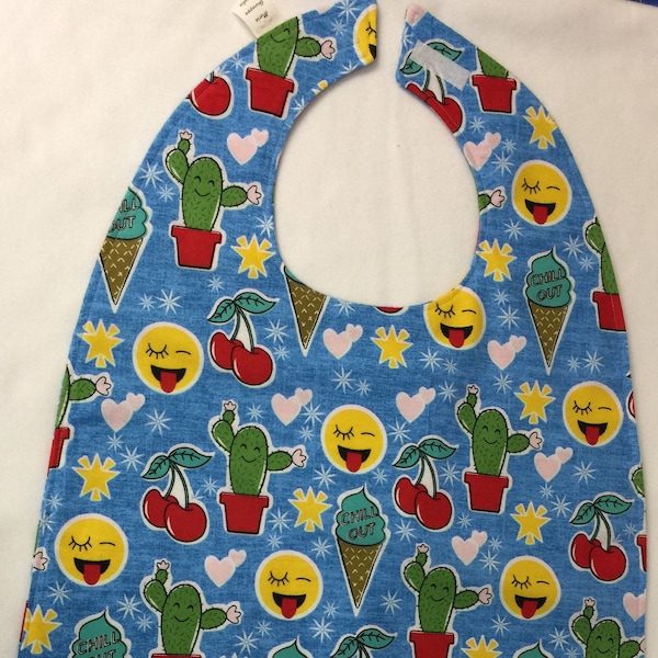 Bib-Emoji Cactus Ice Cream Cone/XLong Flanelle Vêtements Protecteur/Manger/Artisanat/Personnes âgées/Besoins spéciaux Doublure intérieure imperméable/ReadyToShip