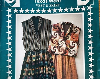 UNCUT Pattern/Lone Star Style Texas Wear/Vest & Skirt/Color Me Patterns by Shirley Fowlkes/Sizes S to XLG/Brand New/Vintage 1992