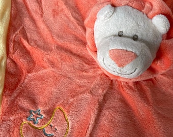 Personalized Lion Plush Lovey/Embroidered Baby Security Blanket with Rattle