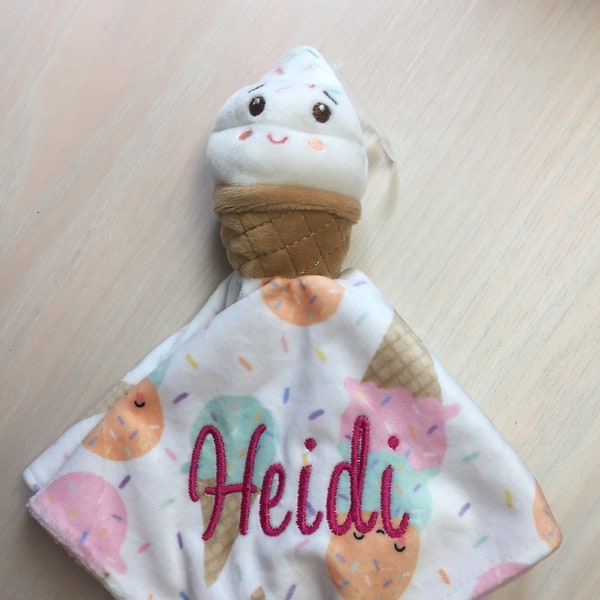 Ice Cream Cone/Personalized Plush Baby Lovey/"Mary Meyer Baby" Security Blanket/Baby Snuggle/Baby Shower/Christmas/Easter/Birthday Gift