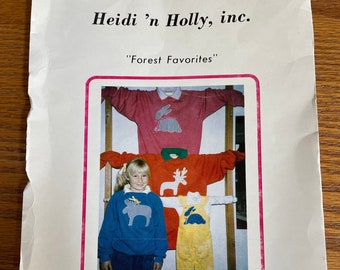 UNCUT Pattern/Heidi 'n Holly "Forest Favorites" Applique Sewing Pattern/Bunny-Moose-Deer Appliques for Kids Shirts