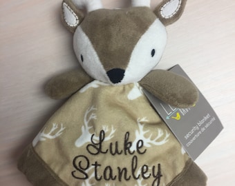 Deer Lovey/Personalized Security Blanket/&quot;Levtex&quot; Plush Hunting Baby Snuggle/Reindeer/Fawn/Baby Shower/Christmas/Easter/Birthday Baby Gift