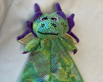 Couverture de sécurité pour bébé personnalisée en peluche Dragon, Lovey/Vert et violet