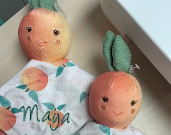 Smiling Peach Personalized Plush Baby Lovey/&quot;Mary Meyer Baby&quot; Blanket/Georgia Peach Baby Snuggle/Baby Shower/Christmas/Easter/Birthday Gift