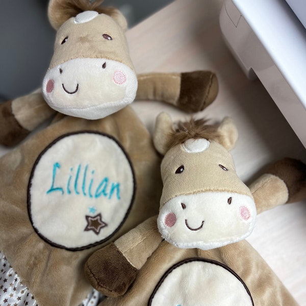 Peluche poney très grande taille personnalisée avec queue poilue/couverture de sécurité cheval « Douglas Lil' Snugglers »/fête prénatale/Noël/anniversaire