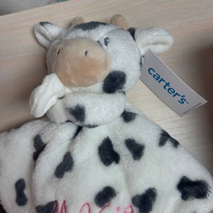 Peluche personnalisée Lovey/couverture de sécurité/Coudou de vache « Carter's »/animal de la ferme baby shower/Noël/Pâques/cadeau d'anniversaire