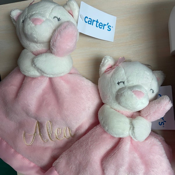 Cute Kitten with Pink Bow Plush Personalized Lovey/"Carter's"/Kitty Security Blanket/Baby Snuggle/Baby Shower/Christmas/Easter/Birthday Gift