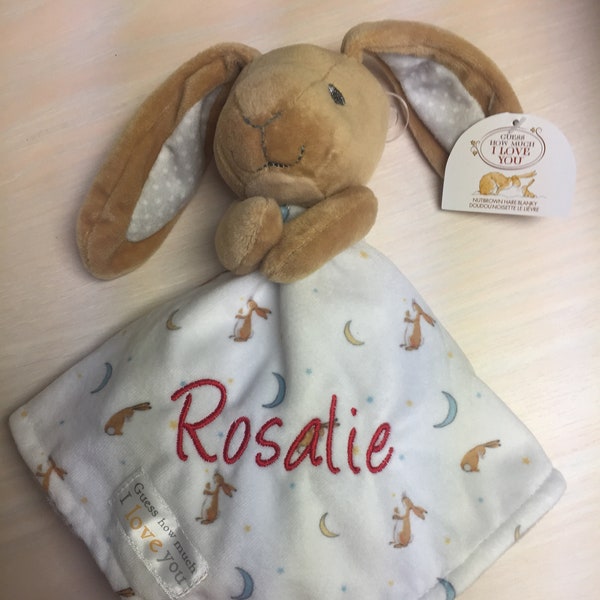 Brown Bunny Lovey/Guess How Much I Love You/"Kids Preferred"/Personalized/Easter Security Blanket/Baby Snuggle/Shower/Christmas/BirthdayGift