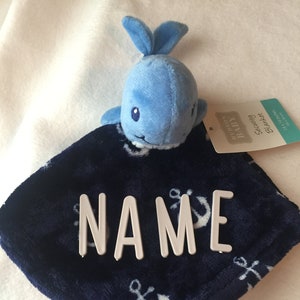 Smiling Blue Baby Whale Personalized Plush Lovey/Security Blanket/Sea Animal Baby Snuggle/Anchors/Baby Shower/Christmas/Easter/Birthday Gift