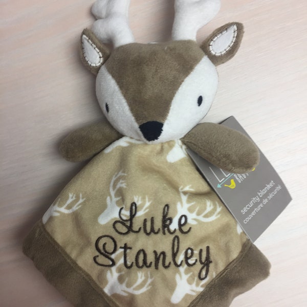 Deer Lovey/Personalized Security Blanket/"Levtex" Plush Hunting Baby Snuggle/Reindeer/Fawn/Baby Shower/Christmas/Easter/Birthday Baby Gift