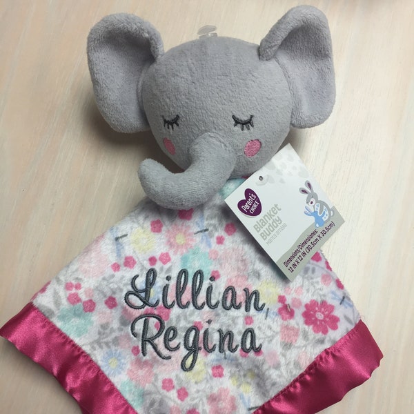 Girl Elephant Personalized Plush Lovey/"Parent's Choice" Security Blanket/Baby Snuggle/Baby Shower/Christmas/Birthday/Easter Baby Gift