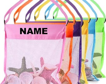 Personalized Kids Seashell Mesh Bags/Embroidered Carrier For Sand Toys