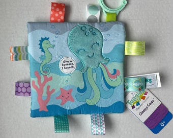 Octopus Personalized Crinkle Lovey-Tags-Squeaker/"Taggies" Octopus Sensory Toy/Baby Shower/Christening/Christmas/Birthday/Easter Gift