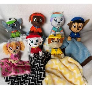 Cartoon Patrol Welpe Lovey/Personalisierte Welpen Schmusetuch/Plüsch Hund Kuscheldecke/Babyparty/Taufe/Ostern/Weihnachten/Geburtstagsgeschenk