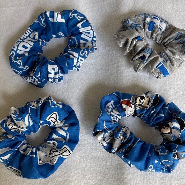 Detroit Lions Football Hair Scrunchies/Blue&Grey/NFL/Go Lions/1 Size-All Ages/Cotton/Washable/Hair-Wrist Accessory/Team Spirit/RTS