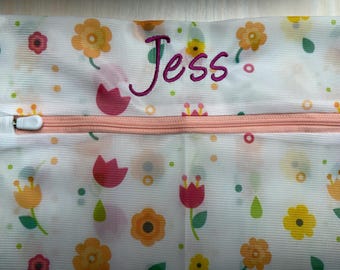 Personalisierter Wäschesack/Floral/Wäsche/Gestickt/Gesichtsmasken Netzbeutel/Med/Waschbeutel mit Reißverschluss/Feinwäsche/Wäschesack nach Maß
