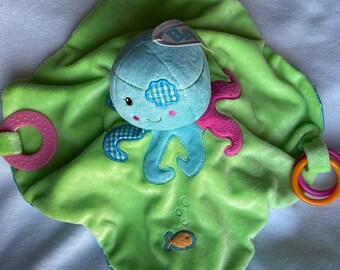 Octopus Plush Personalized XL Lovey-Rattle-Teether/Embroidered Baby Sensory Blanket
