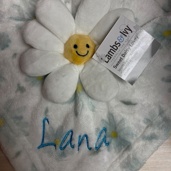Smiling Daisy Plush Personalized Lovey/"Lambs & Ivy"Flower Security Blanket/Baby Snuggle/Toddler Lovey/Christmas/Shower/Easter/Birthday Gift