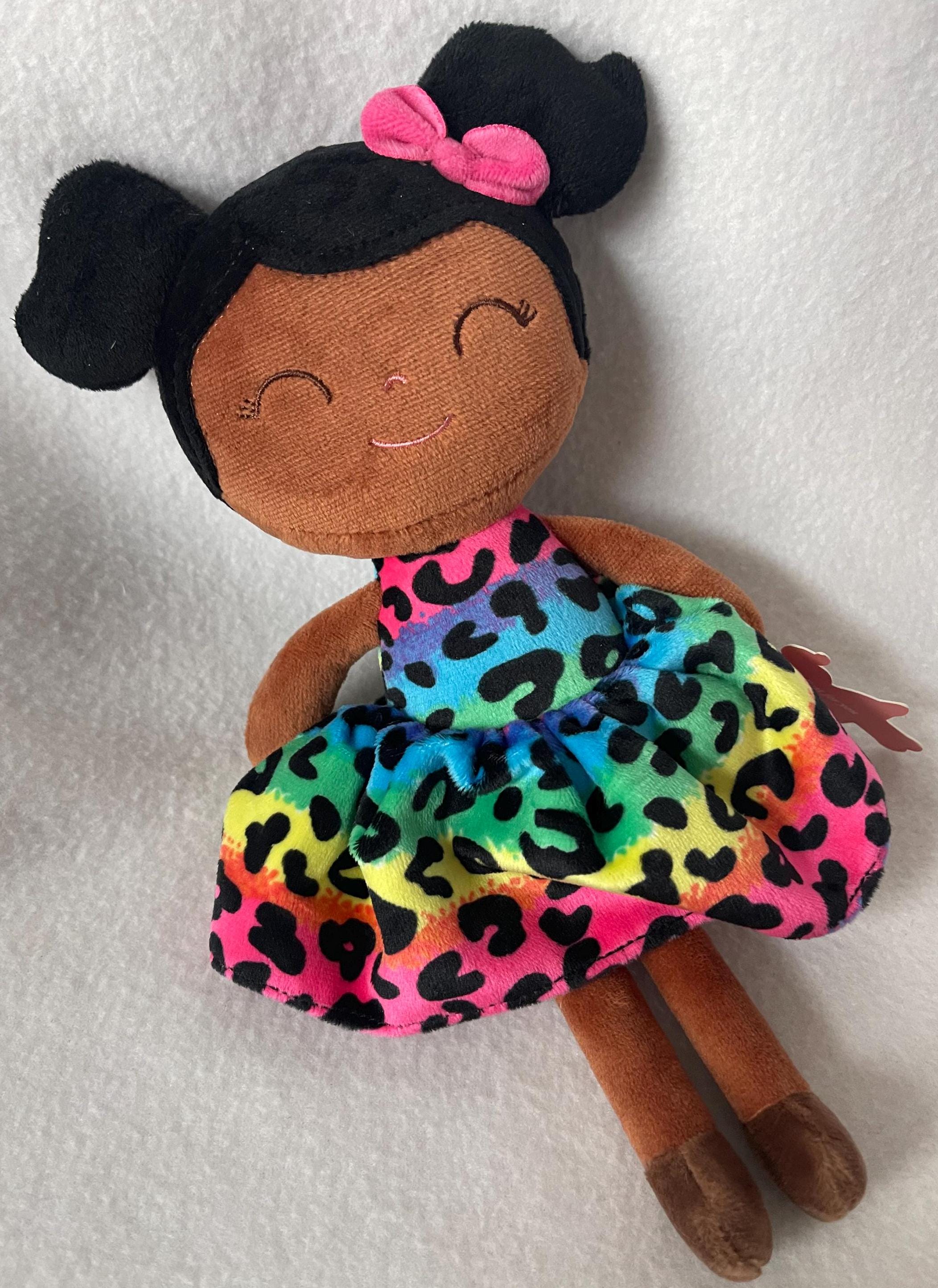 Ethnic Rag Doll/personalized Plush Figure With Rainbow Leopard Dress - Etsy