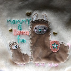 Llama Sherpa Blanket Personalized/&quot;Mother&#39;s Promise&quot; Security Blanket/Momma & Baby Llama Applique/Baby Shower/Birthday/Christmas/Easter Gift