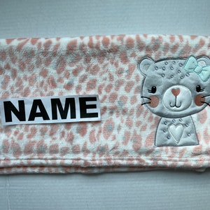 Girl Kitten Blanket Personalized/&quot;Baby Essentials&quot;/Grey Kitten with Bow on Her Head Security Blanket/Baby Shower/Christmas/Birthday Gift