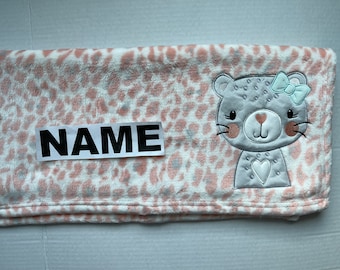 Personalized Kitten Baby Blanket: Embroidered Fleece Security Blanket