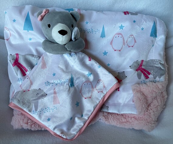 Cute Girl Bear Lovey Sherpa Blanket 2 Pc Gift Set personalized nojo Security Blanket baby Cub baby Shower christmas birthday easter Gift Etsy Canada