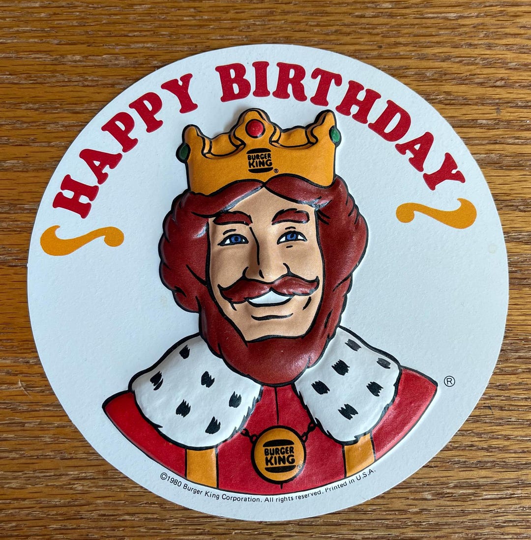 Vintage Burger King Happy Birthday Cake Toppe6 Raised Plastic/rare