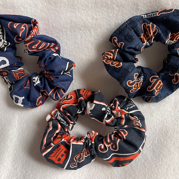 Detroit Tigers Baseball Hair Scrunchies/Blue&Orange/MLB/Go Tigers/1 Size-All Ages/Cotton/Washable/Hair-Wrist Accessory/Team Spirit/RTS