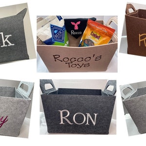 Felt Storage-Gift Basket with Handles/Personalized Pet Tote/Gift-Storage Basket/4 Colors Available/Shower/Christmas Gift/Baby&#39;s Room Storage