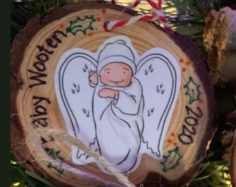 Semi Custom ANGEL BABY Ornament | ANGEL Baby Ornament | Digital Illustration Portrait Ornament | Wood Ornament