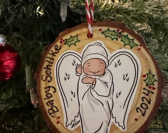 Semi Custom Angel Baby Wood Ornament: Digital Portrait
