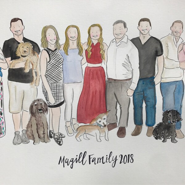 8x10 FAMILY+PET Custom Watercolor Portraits 8x10