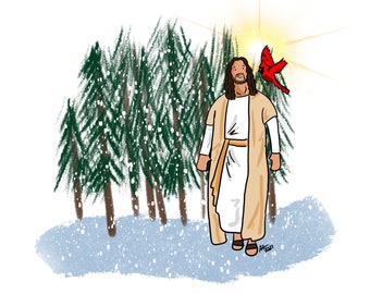 Jesus and Cardinal Memorial Art Print: Loved One Remembrance