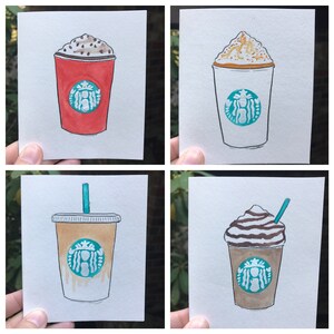 Set of 12 custom watercolor Starbucks blank notecards