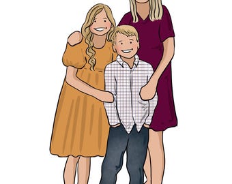 Custom Hand-Drawn Family Portrait | Personalized Illustration | Family Portrait Cartoon Style