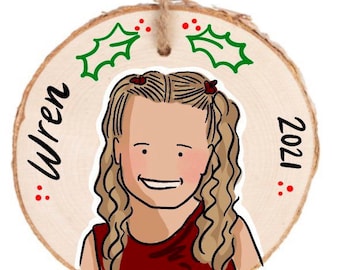 Custom CHRISTMAS Ornament | Christmas Ornament | Baby’s First CHRISTMAS Ornament | Digital Illustration Portrait Ornament | Wood Ornament
