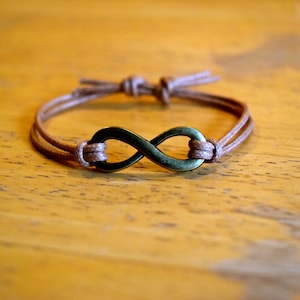 Infinity Bracelet, Waxed Cotton Bracelet, Adjustable, Large Antique Bronze Infinity Charm, Waxed Cotton, Infinite Love, Friendship