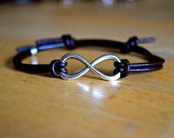 Infinity Bracelet, Silver Infinity Charm, Friendship Bracelet, Unisex, Leather Bracelet, Anniversary Gift