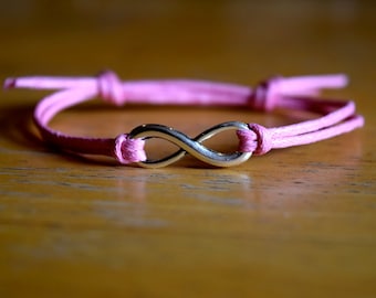 Bransoletka z symbolem nieskończoności, srebrny wisiorek z symbolem nieskończoności, bransoletka przyjaźni, unisex, woskowana bransoletka bawełniana, prezent na rocznicę