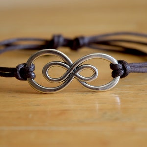 Infinity Bracelet, Silver Infinity Charm, Waxed Cotton Bracelet, Friendship Bracelet, Unisex, Anniversary Gift