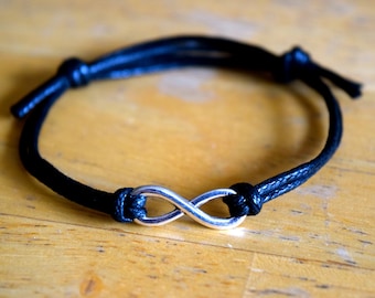 Unendlichkeitsarmband, Armband aus gewachster Baumwolle, verstellbar, Antiksilber-Unendlichkeitsanhänger, gewachste Baumwolle, Unendliche Liebe,