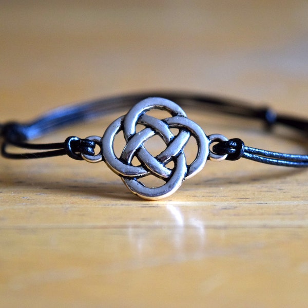Celtic Knot Charm Bracelet, Antique Silver Charm, Adjustable, Leather, Celtic Charm, Friendship Gift, Eternity, Circle of Life