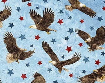 Northcott Fabrics Stonehenge Stars & Stripes for QOV -39436-42 Soaring Eagles printed on  blue background.  -CT125154 -100% quality cotton